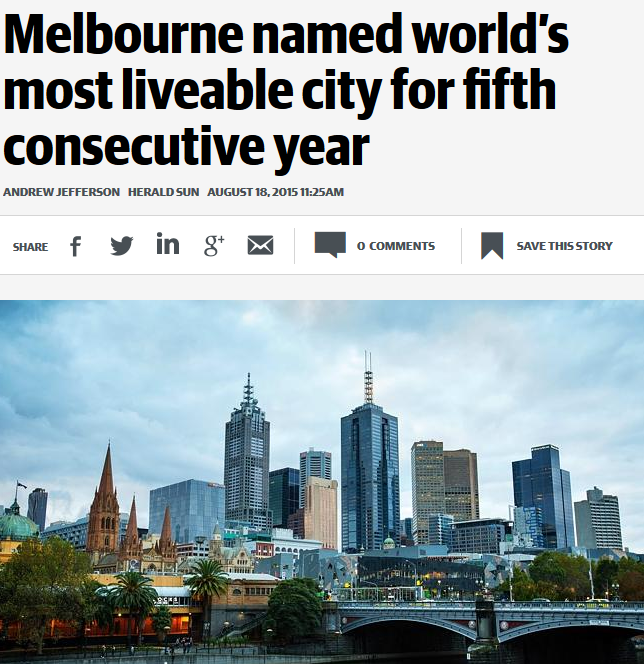 喜讯！！！墨尔本连续五年获得全球最具宜居城市！